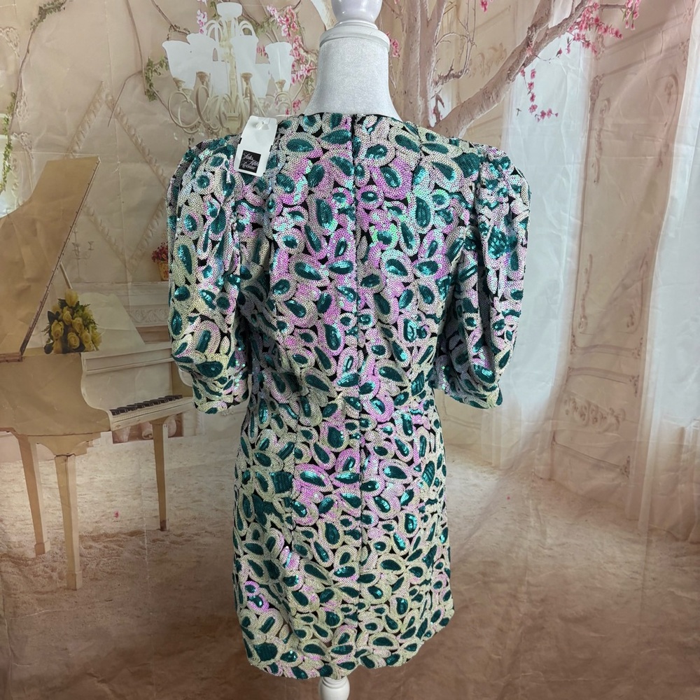 NEW ROTATE Christina Sequin Mini Dress in Orchid Ice Combo - Picture 11 of 13
